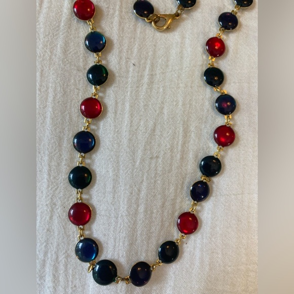 Blue &‎ Red Bezel Set Stones Vintage Necklace - Picture 2 of 7